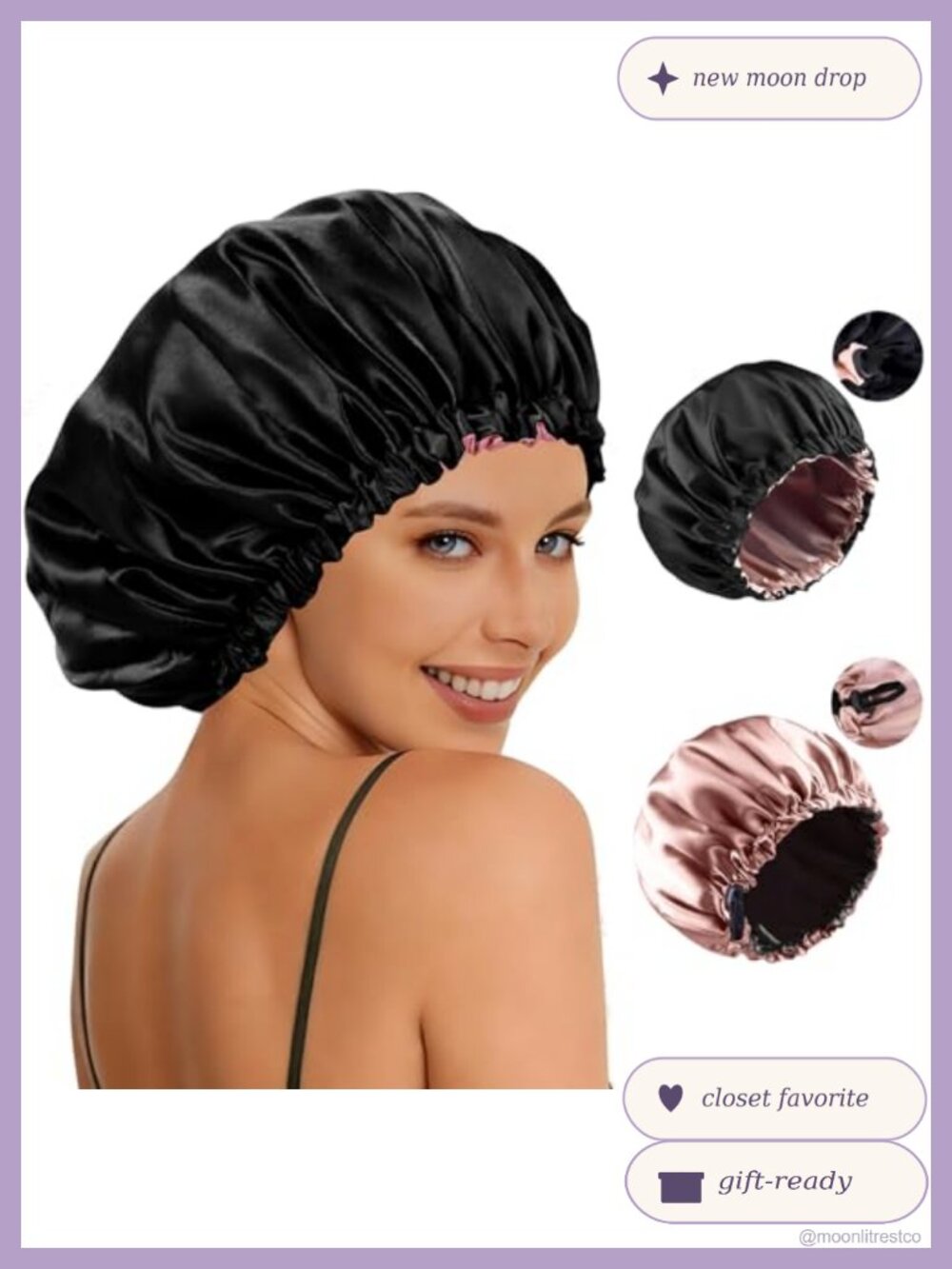 Adjustable Satin Sleep Bonnet Double Layer Reversible Hair Protection